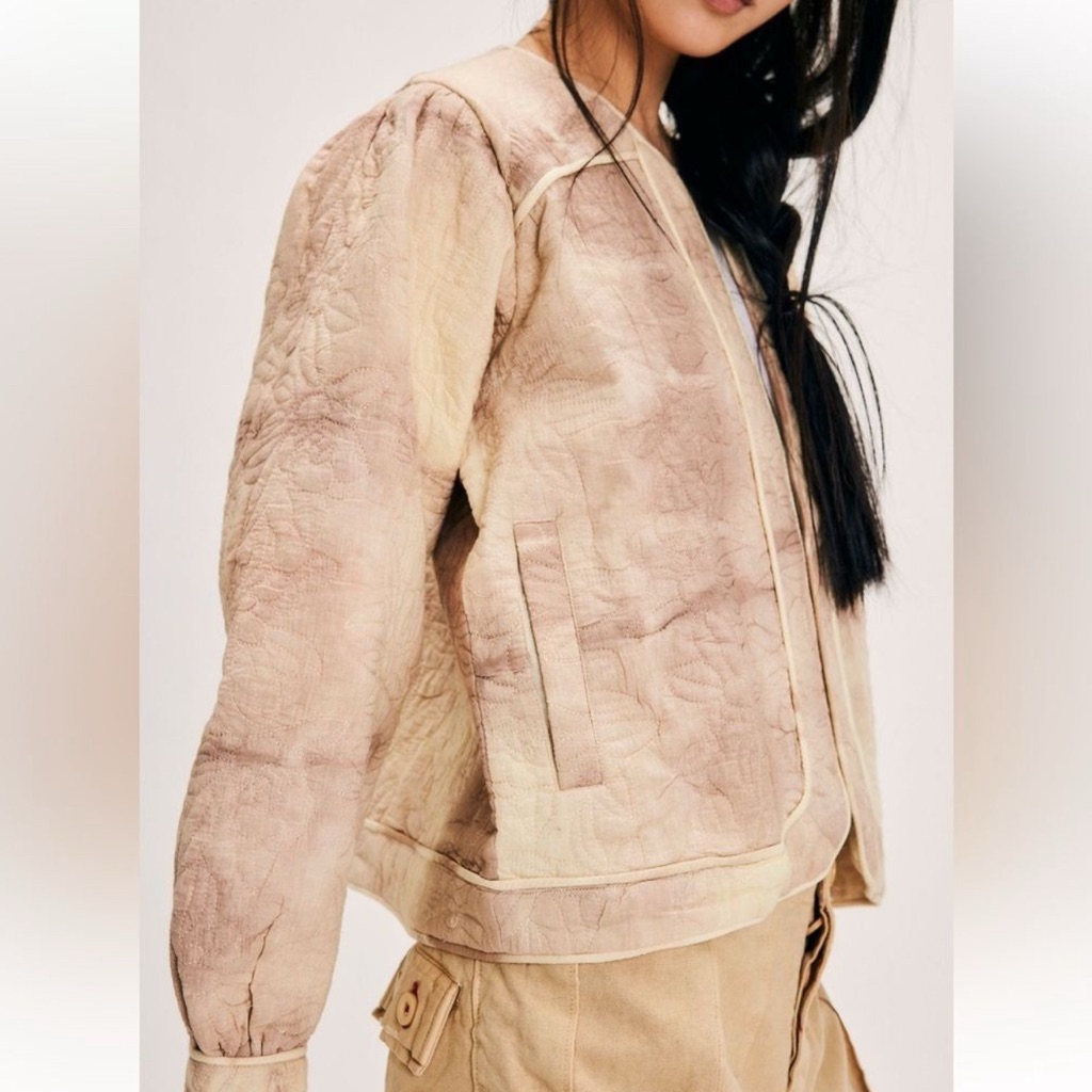 Free People Quilted Bomber Jacket In Pale Pink Cream
